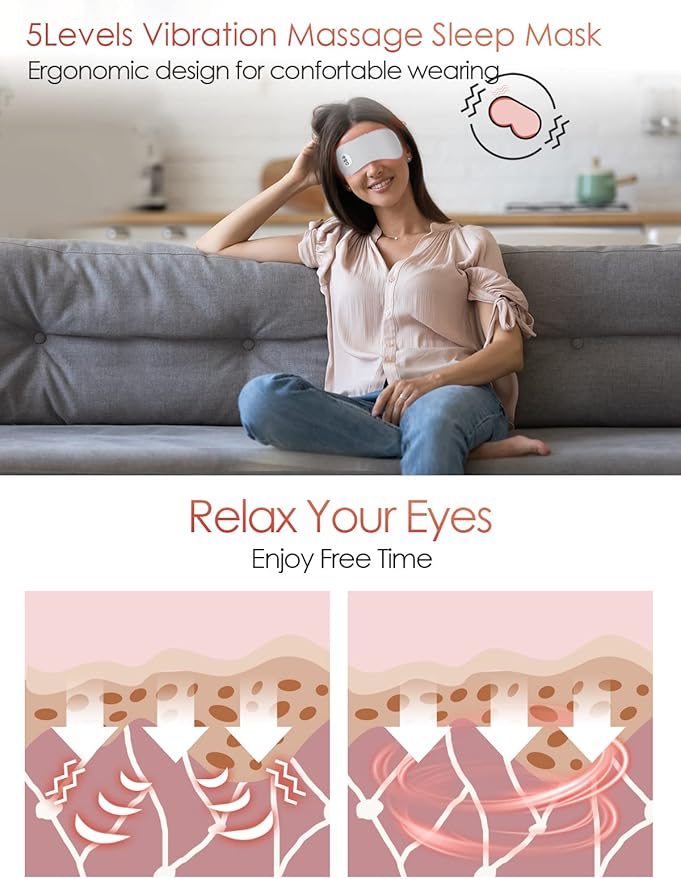 Heated Eye Mask Cordless Warm Compress for Dry Eyes, Eye Massager Sleep Eye Mask with Heat -3 Temperature, Auto-Off Timer, Cooling Gel Relief, Relaxing No Pressure Eye Cover for Men Women Gift (Grey)