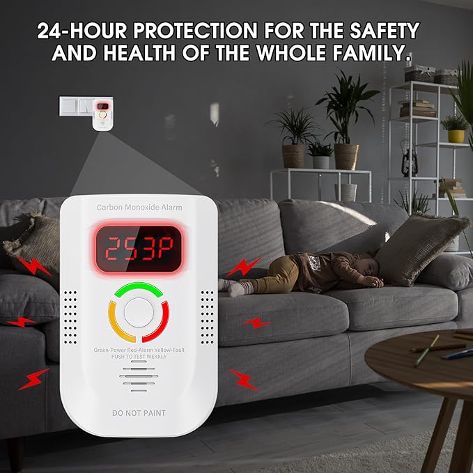 2 Pack Carbon Monoxide Detector, Plug-in Wall Carbon Monoxide Gas Detector, Portable Carbon Monoxide Detector with Digital Display LED, CO Alarm Monitor with Audible and Visual Alarm Test Mute Button