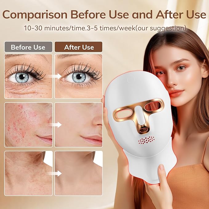 Red Light Therapy Mask for Face,Cordless LED Face Mask Light Therapy,USB C Rechargeable,Infrared Lights Masks for Home Working Travel Yoga Sleep
