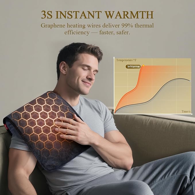 Extra Hot Heating Pad: 2X Graphene Max 160℉ Electric Heating Pad for Back Neck Shoulders Leg - Fast Deep Relief for Men Father Husband in Winter - 4H Auto Off 12" x 24"