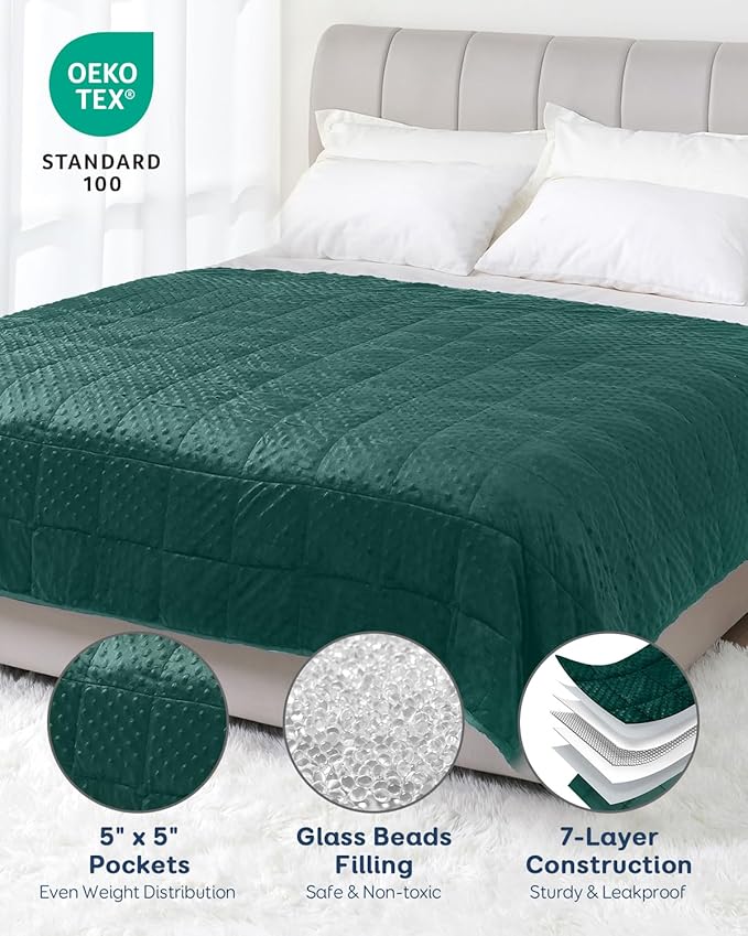 Kivik Minky Dot Weighted Blanket for Adults, 12 lbs Breathable Heavy Throw Blankets, Ultra Soft Cooling Weighted Comforter, Machine Washable, 48"x72" Twin, Dark Green