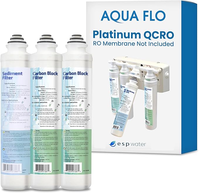 Aqua Flo Platinum QCRO RO Filter Replacement Kit – Improves Taste by Reducing Chlorine & Odors, Cost-Effective Filtration, Membrane Sold Separately