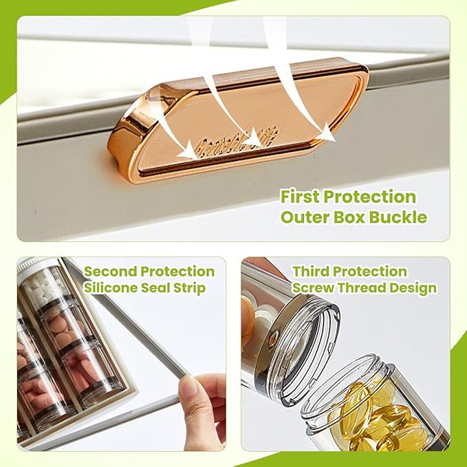 Toplive Pill Organizer, Medicine Pill Organizer, Travel Pill Box 7 Day, Pill Case, Large Weekly Pill Container Holder for Vitamin Cod Liver Oil, Green