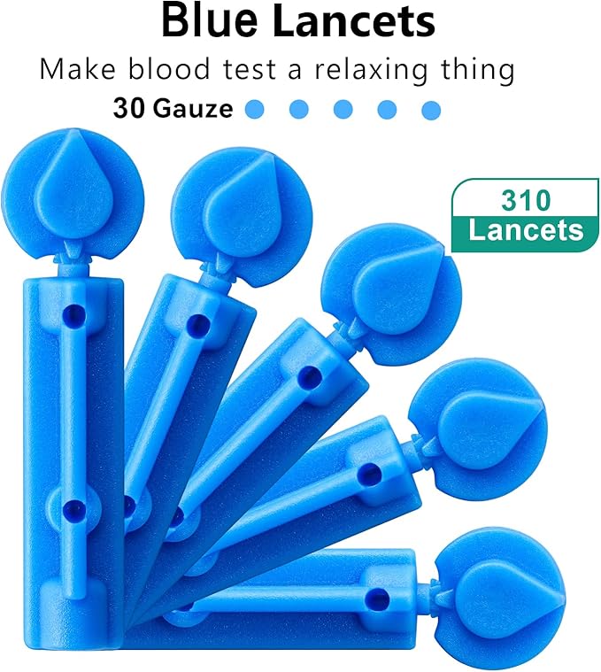 Lancets for Diabetes - 30 Gauge Diabetic Lancets for Blood and Glucose Testing - Fits Most Lancing Devices - 310 Count (Blue)