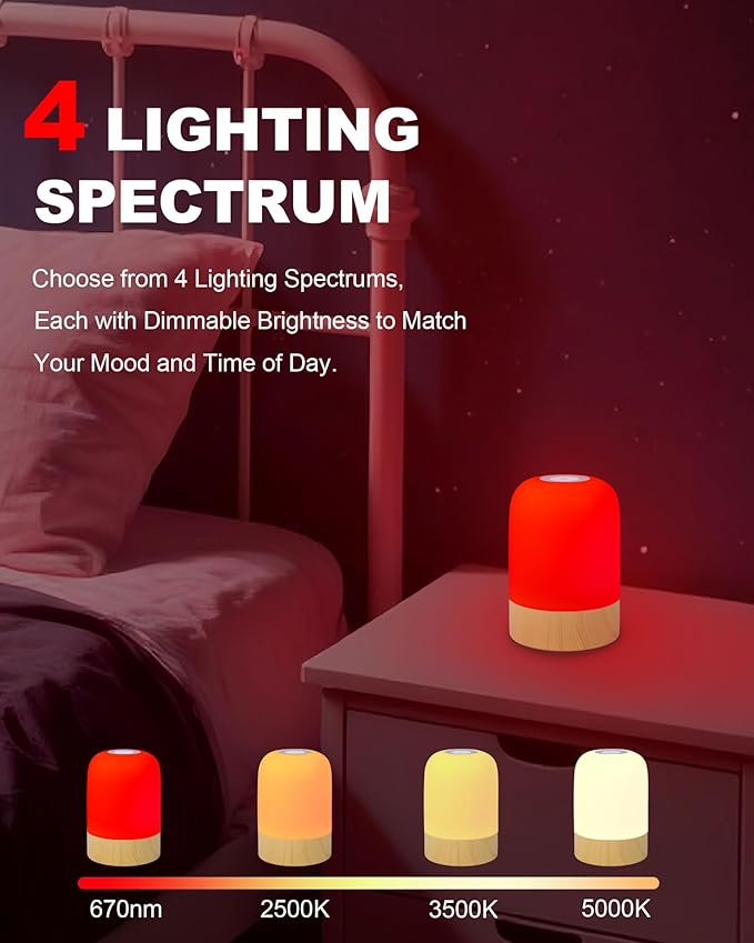 Aoife 670nm Red Light Sleep Lamp Night Light for Bedside Sleep with 4 Color Modes Red Warm White Natural Cool White 10 Brightness Levels Touch & Remote Control Timer for Bedroom or Hanging Use