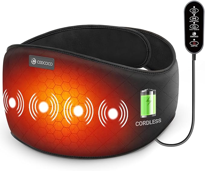 CooCoCo Cordless Heating Pad with Massager for Back Pain Relief, Portable Lower Back Massager with Heat, Rechargeable Heat Pad for Period Cramps, Auto-Off