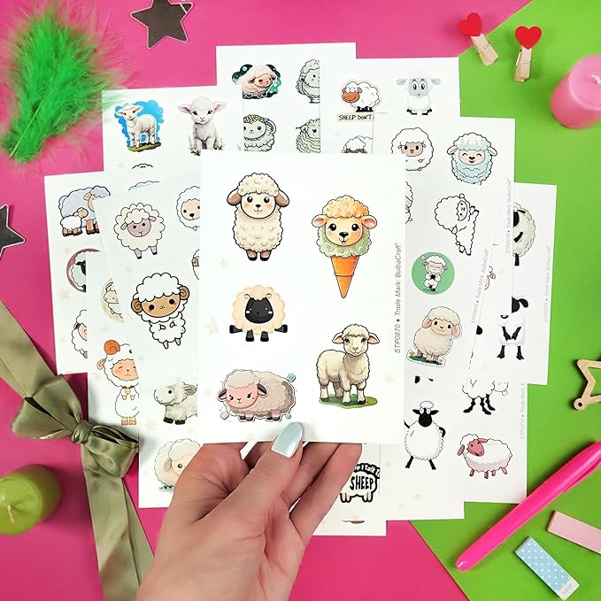 BulbaCraft 100Pcs Sheep Stickers, Lamb Stickers, Sheep Gifts for Women, Lamb Party suppliess, Gifts for Women & Men