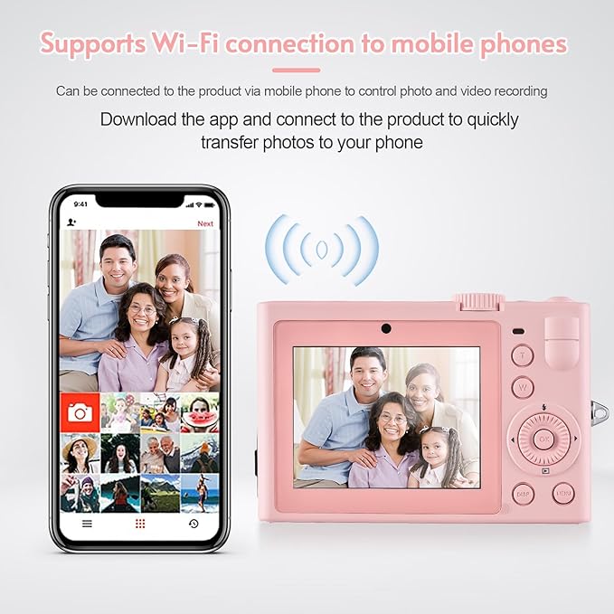 Andoer 5K Digital Camera WiFi Pink Compact Camera 72MP Dual Lens 2.8 Inch IPS Screen Auto Focus 18X Digital Zoom LED Flash Color Filters Birthday Festival Gift for Students Teenagers Friends