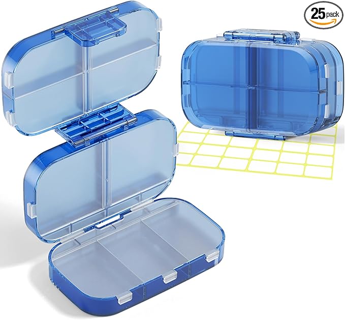 Foldable Travel Pill Organizer 3 Layers Large Capacity, Portable Pill Box Case with 9 Compartments for Medication Vitamins Supplements (Blue)