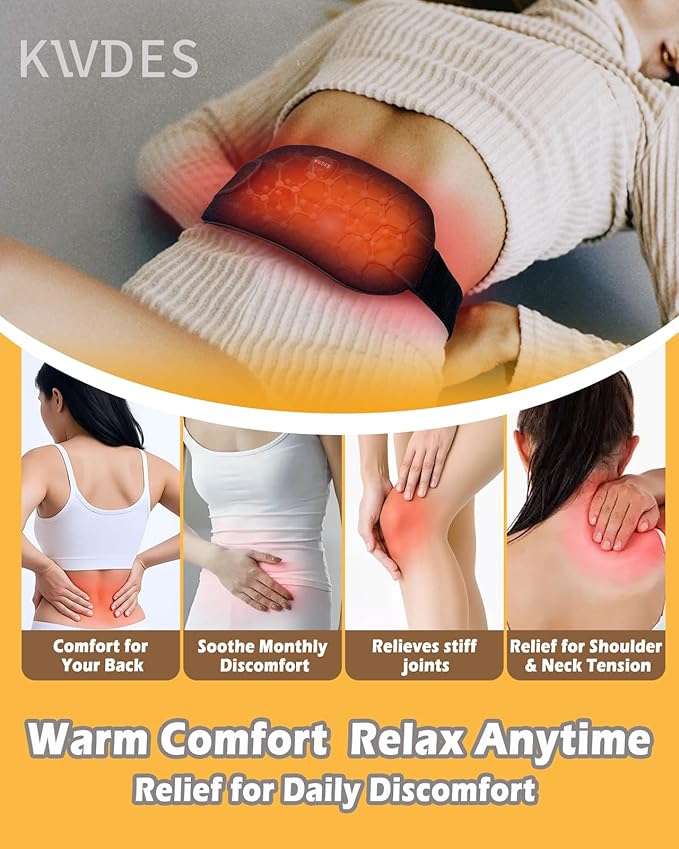 Portable Electric Heating Pad Cordless Period Heating Pad for Menstrual Cramps Pain Relief Back Cordless Period Small Rechargeable Wearable Battery Powered Lower Black Battery