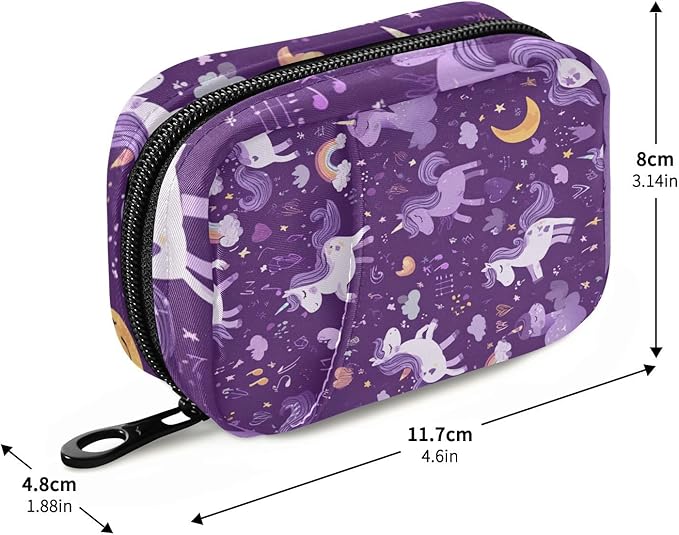 Dark Purple Unicorn Rainbow Travel Pill Organizer Case Box Container Weekly Portable Vitamin Medicine Holder Storage Bag with Zipper Removable