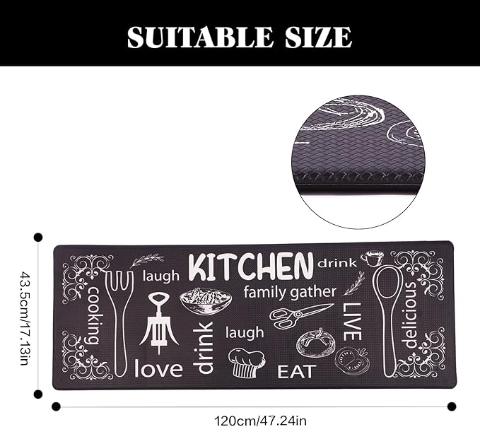 Mirok Washable Anti Fatigue Mat for Cushioned Floor Mat,Farmhouse Chef Kitchen Non-Skid Ergonomic Comfort Foam Rugs,Non Slip (17"x47")