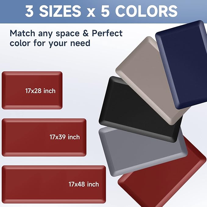 StepRite 4/5 Inch Thick Kitchen Mat Anti Fatigue Mat Kitchen Rugs Kitchen Decor Non-Slip, Stain & Water Resistant, Kitchen Mats Desk Mat for Kitchen, Office, Workshop, Red, 17'' x 39''