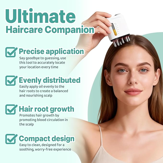 Hair Oil Applicator - 6ML Multi Function Electric Scalp IPX5 Massaging Comb Scalp Brush for Home, Travel (White)