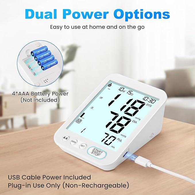 Blood Pressure Monitor Upper Arm BP Machine for Home Use Accurate Large Adjustable 8.7"-16.5" Cuff LCD Backlit Display with Carrying Bag, White