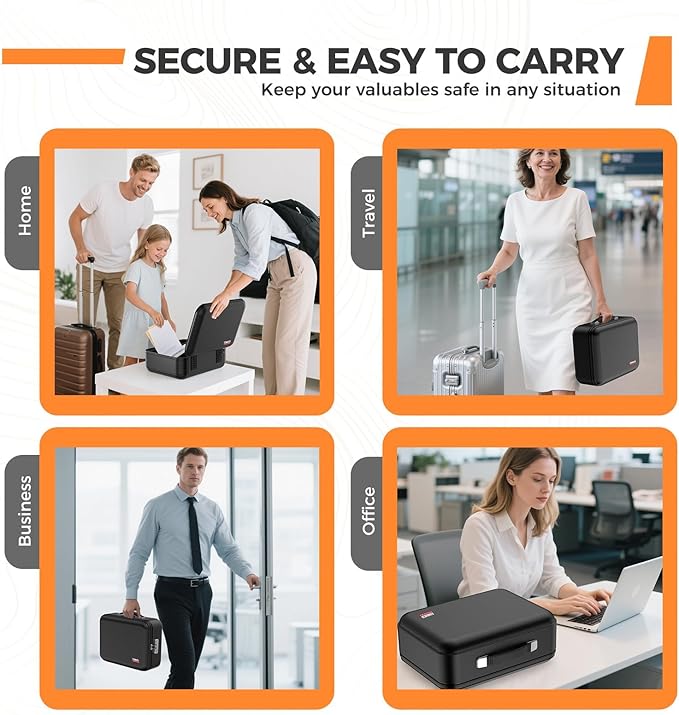 Fireproof Document Box with Combination Lock, Fireproof Water Resistant Hard Case Safe Box for Important Documents Certificates Laptop Passports