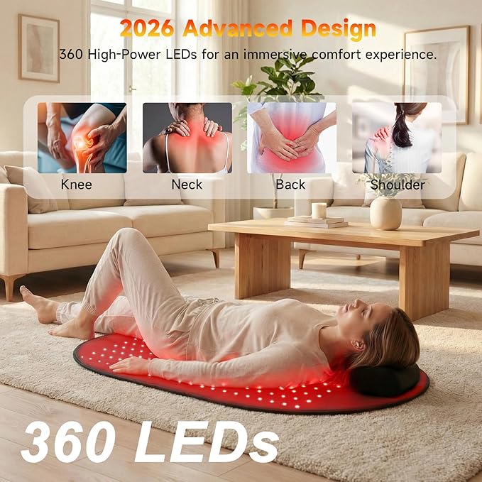 Novalume XL Full Body Red Light Therapy Mat 360 LEDs, Extra Large 39.4'' x 23.6'' Red Therapy Blanket Pad with Heat, 660nm 850nm Light Therapy for Post-Workout Relaxation, Bed Back Waist Use