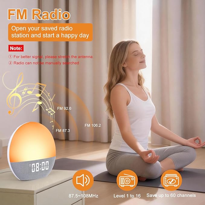 Sunrise Alarm Clock, White Noise Sound Machine, Gentle Alarm Clocks for Bedrooms, Natural Linen, 24 Soothing Sounds, 17 Night Lights, Dimmable Clock, Dual-Alarm for Heavy Sleepers
