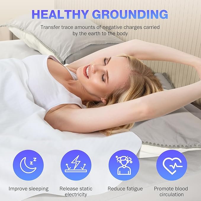 Grounding Sheets California King Size,Earth Grounded Fitted Bed Sheet 10% Pure Silver Fiber + 90% Organic Cotton, Bed Grounding Kit with grounding Cord for Improved Sleep & Wellness(Gray,80"x72"x15")