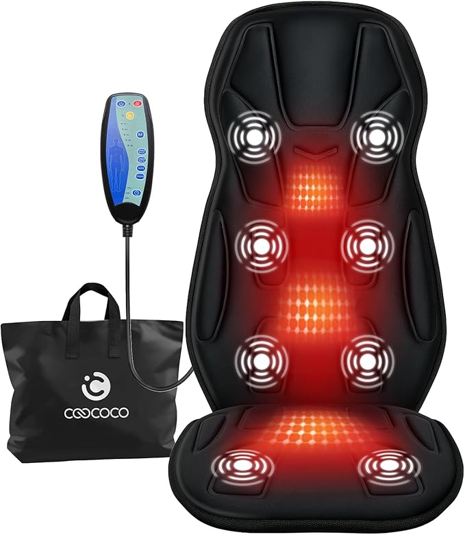 CooCoCo Vibration Back Massager with Heat, Massage Chair Pad with 8 Vibration Motors & 2 Heating Levels, Chair Massager for Recliner, Office Chair, Sofa, Gifts for Mom Dad Women Men Husband Wife
