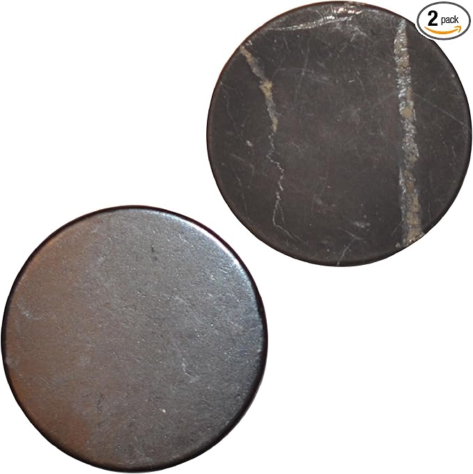 2 pcs Shungite Stickers Set Round 40 mm Polished and Unpolished (1 of Each) for Cell Phone Case Tablet Laptop Computer - Energy Shungite Stones Protection Plate with Carbon Fullerenes