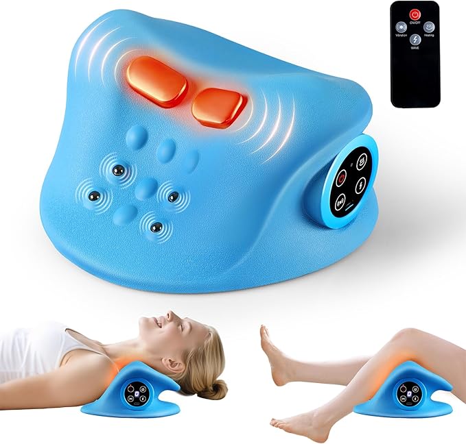 YOUKADA Neck Massager, 3 in 1 Modes, Electric Shoulder Relaxer, Neck Stretcher with Heat for Pain Relief Deep Tissue, Ergonomic 26°Shoulder Massager, Portable for Car/Office/Home (Blue)