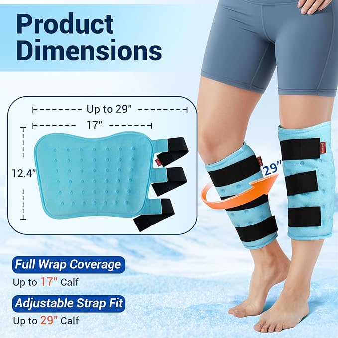 Comfytemp Extra Large Calf Shin Splint Ice Packs for Injury Reusable Gel, Knee Cold Pack, Hot Cold Compress Sleeve for Swelling, Tendonitis, Elbow, Leg, After Surgery Choice, 2 Pcs, L - XL