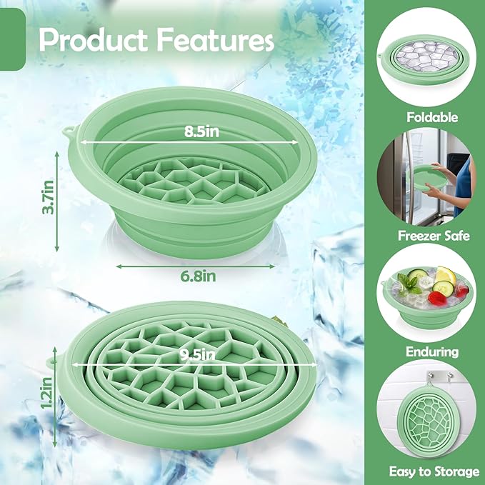 XANGNIER Face Bowl for Ice with Built-In Ice Tray – Collapsible Silicone Facial Ice Bath Bowl for Cold Plunge Therapy, Skin Tightening & Acne Relief – Green Portable Spa Tool for Home & Travel