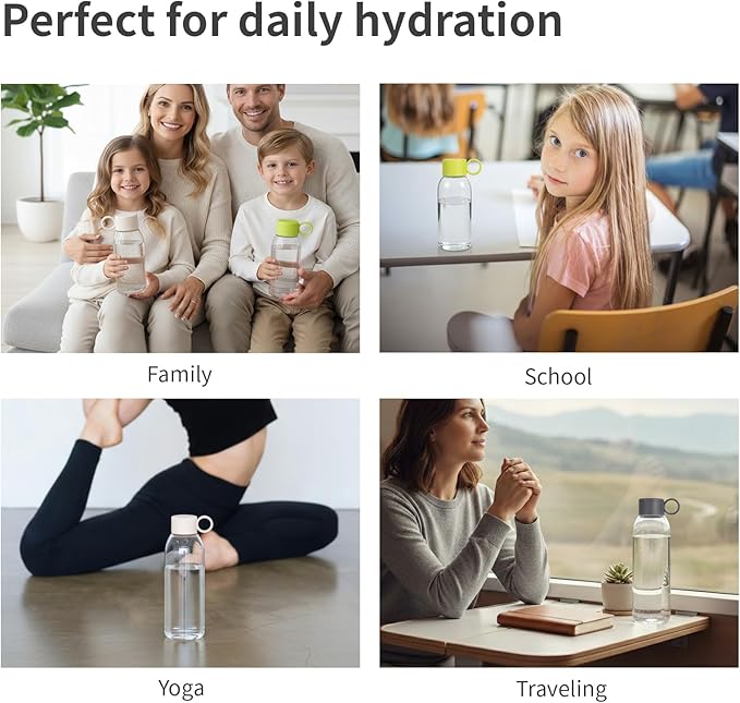 emoi 22oz Clear Water Bottle，Reusable Leak Proof BPA-Free Water Bottles for Boys Girls Men Women perfect Size for School Travel Hiking Gym Office Ideal for daily hydration-Green