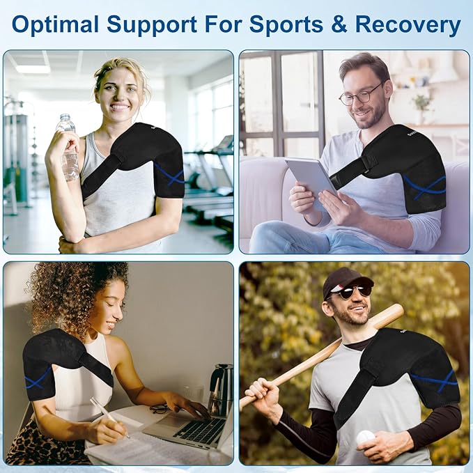 SUZZIPAD Adjustable Shoulder Wrap with Detachable Gel Ice Packs - Reusable Cold Compress to Regulate Soreness & Aid Muscle Recovery Post-Workout，Large