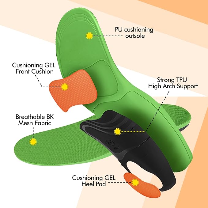 Arch Support Insoles for Plantar Fasciitis Flat Feet Pain Relief, Shock Absorbing Orthotic Inserts for Men and Women L