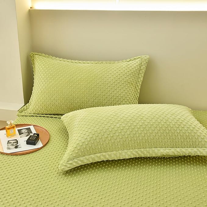 ZIQINPSQ Coral Velvet Fitted Sheet-Thickened Cold-Resistant and Warm Bed Sheets-Soft Velvet Fleece Fitted Sheets with-Elastic All Around. (Green, California King)