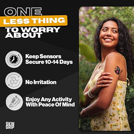 Skin Grip Freestyle Libre 3 & Instinct Sensor Covers-Waterproof & Sweatproof Adhesive Patches for 10-15 Days (Not for Libre2), Pre-Cut Continuous Glucose Monitor Diabetic Sensors Cover-10 Pack,Floral