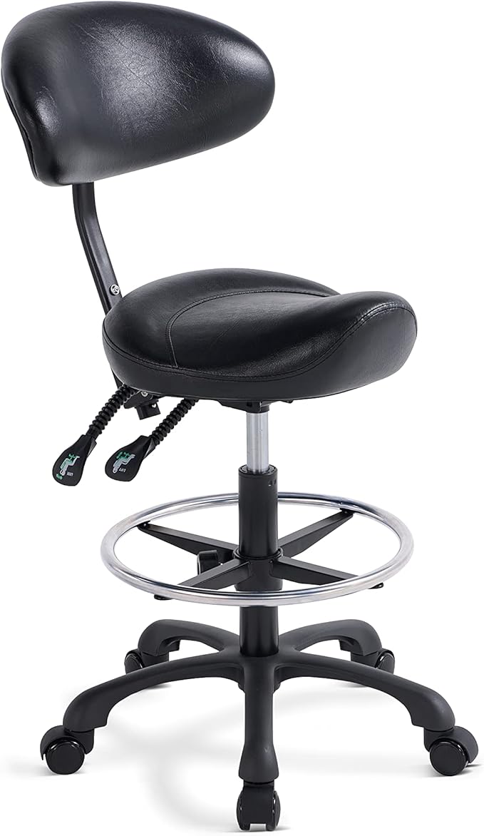 Swivel Rolling Stool Round Chair,Thick Sturdy Padding,Adjustable Stool with Wheels for Doctor,Medical,Massage Salon,Office,Shop(with New Back, Black)