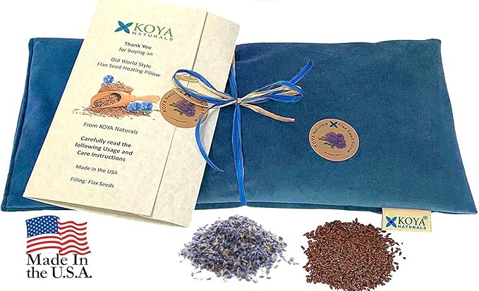 KOYA Naturals Soft Velvet Flax Seed Pillow with Lavender- Microwave Heating Pad – Microwavable Moist Heat Pack – for Neck, Muscle, Joint, Stomach Pain, Menstrual Cramps (Turquoise)