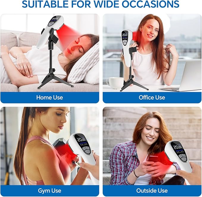 Red Light Therapy Device for Body Pain ReIief with Stand, 6x808nm+12x650nm Handheld Near Infrared Light Therapy with PW Pulsed Wave Model for Human Body Joint Back Knee Muscle
