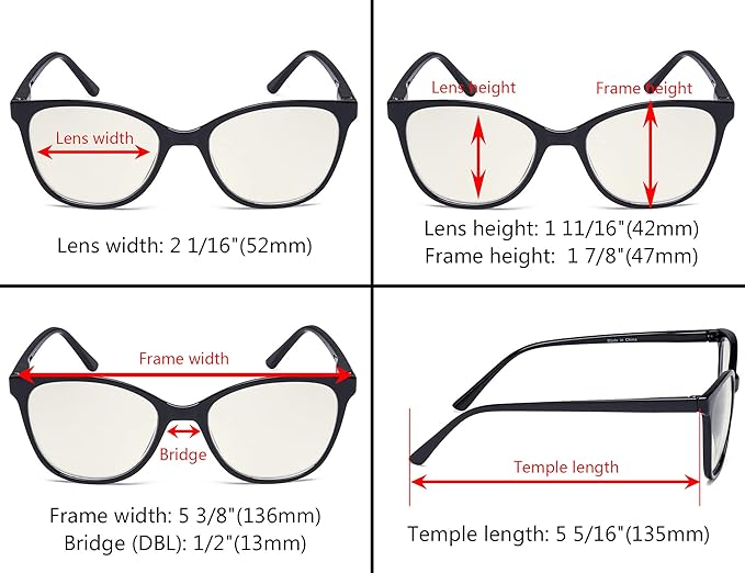Eyekepper 4 Pack Oversized Blue Light Filter Glasses - Cat Eye Design Computer Reading Glasses for Women Anti Screen Glare Blocking Digital Blue Rays +1.25