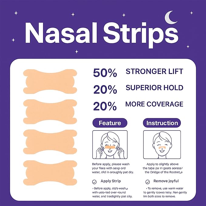 Adelbras Nasal Strips for Snoring & Breathing – Extra Strength Nose Strips for Better Airflow, Strong Adhesion, Sweat-Resistant, Men & Women, Improves Sleep & Workout Performance(60 PCS)