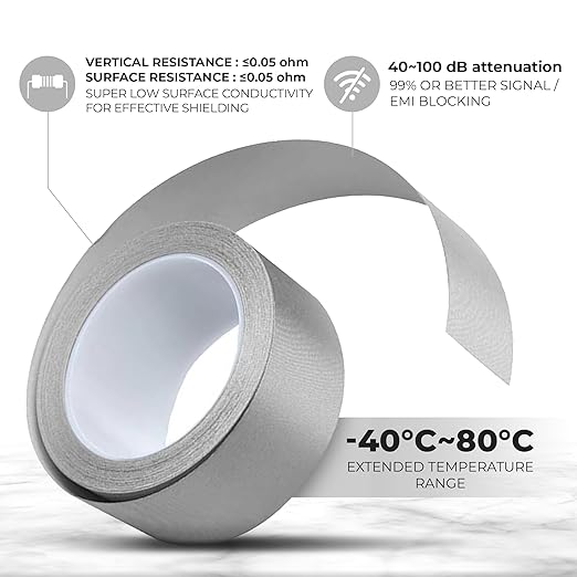 MWRF Source Conductive Cloth Fabric Adhesive Faraday Tape (1.6-inch x 65ft); EMI Grounding; RFID Signal Attenuation; Radio Frequency Signal Attenuation; Guitar Interference Shielding