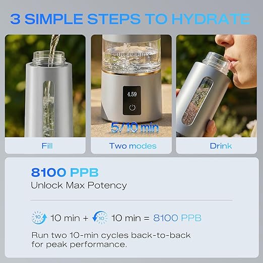 Hydrogen Water Bottle Generator-Up to 8100 PPB Molecular Hydrogen, 12-Hour Hydrogen Retention, IHSA Certified SPE/PEM Tech, Portable Hydrogen Bottle, Healthy Gift (Platinum)