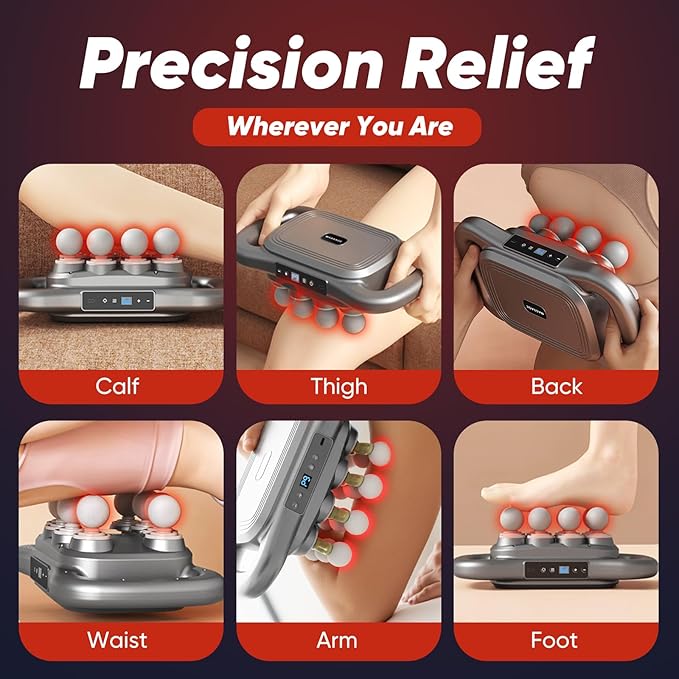 Deep Tissue Massage Gun for Athletes – 16 Heads, 9 Speeds & 3 Smart Modes, Ultra-Quiet Brushless Motor, Type-C Rechargeable (1800mAh), Ergonomic Handheld Percussive Massager for Back, Legs, Arms