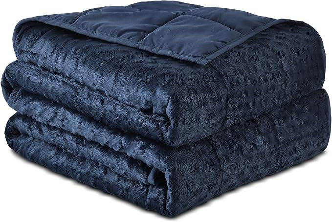 Sivio Weighted Blankets for Adults, Soft Minky Heavy Blanket for Calm Sleeping, Brethable Cooling Weighted Throw Blanket for Men and Women, Navy Blue, 60 x 80in, 15lbs