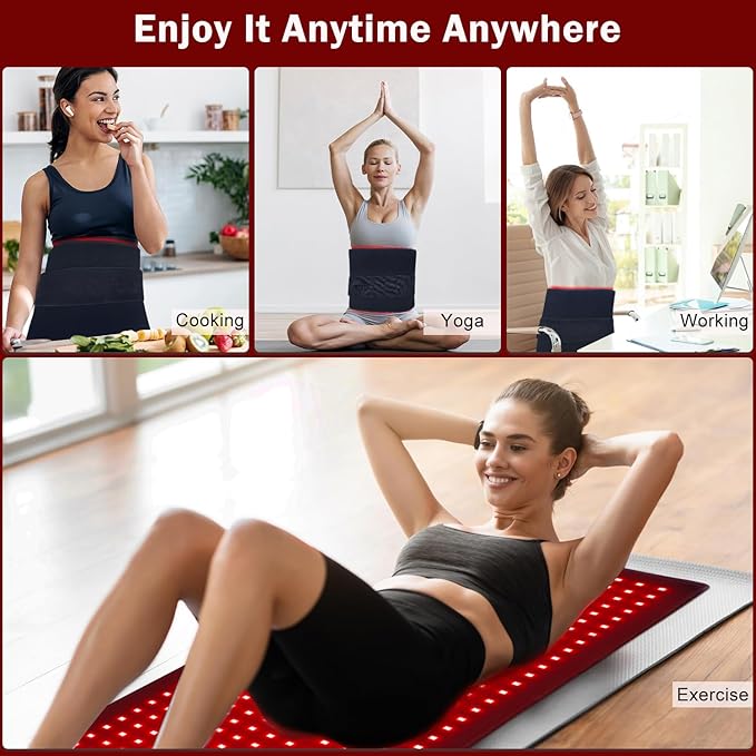 Red Light Therapy Belt with 360 LEDs – Near Infrared Light Therapy for Waist & Back, Red Light Therapy Mat for Body, Wearable Pain Relief Pad for Home (31.6" x 11.8", Black)