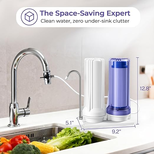 iSpring CKC2 2-Stage Countertop Water Filter, NSF/ANSI 58 Certified, Reduces PFAS, Chlorine, Sediment & Odor, 8000 Gallons, Up to 12 Months, Easy Installation, 2.5" x 10" - 2 Filters Included
