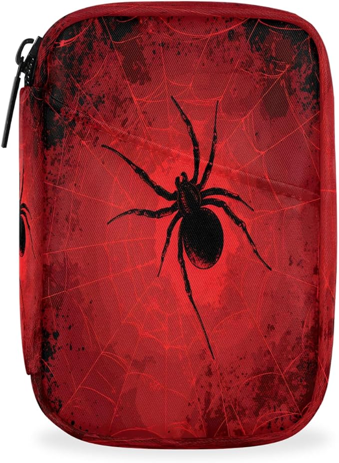 Red Spider Web Pill Case Everyday Travel, 7 Day Weekly Medicine Pill Box Compact Portable Pills Bottle Organizer with Zipper for Daily Vitamin Medicine Holder Bottle Organizers Bag