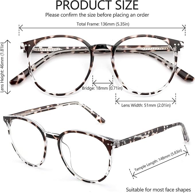 Blue Light Blocking Glasses for Women and Men, Round Frame Computer Gaming Anti Eyestrain & UV Glare RF6213 (Leopard)