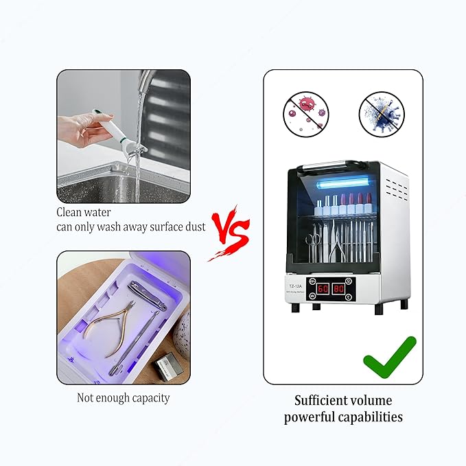 Nail Tool UV cleaning cabinet, Large capacity Stainless Steel cleaning, with Drying Function, Temperature and Timer Control, up to 60 Minutes, 110V Power Supply