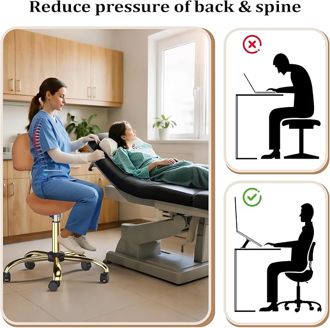 OmySalon Drafting Chair,Ergonomic Office Desk Chair with Back Support,Tall Adjustable Rolling Stool with Footrest & Thick Seat Cushion,Computer Chair (Brown Gold)