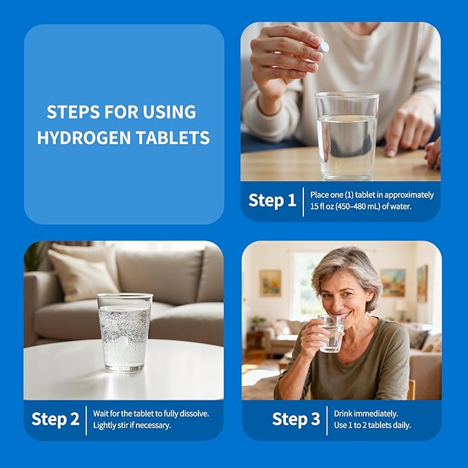 Molecular Hydrogen Water Tablets for Drinking Water – H2 Molecular Hydrogen Fast Dissolving,Antioxidant Water Enhancer, Daily Wellness Support, 90 Count