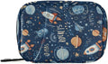 Dark Blue Space Rockets Planets Stars Travel Pill Organizer Case Box Container Weekly Portable Vitamin Medicine Holder Storage Bag with Zipper Removable